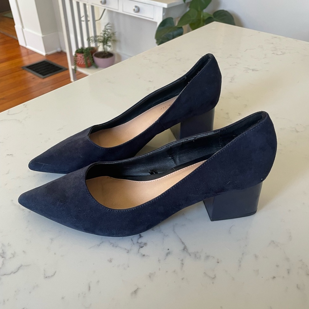 Zara Navy Blue Suede Block Heels